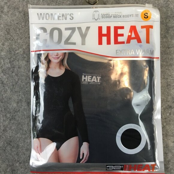 32 Degrees Bodysuit Womens S Base Layer Extra Warm Scoop Neck Long Sleeve Black - Picture 1 of 8